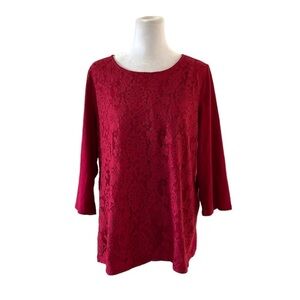 LOFT Outlet XL top 3/4 sleeves lace maroon